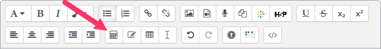 The toolbar above a text box in Moodle with the Equation editor highlighted. 