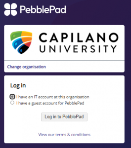 login view PebblePad at CapU
